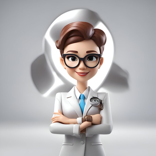 3D illustration of a female doctor in front of a question mark