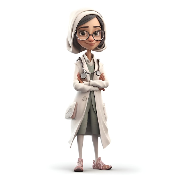 Free Photo 3d illustration of a female doctor with glasses and a white coat