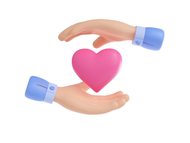 Free photo 3d illustration of hands with heart on white