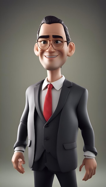 3d illustration of happy businessman with eyeglasses and black suit