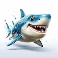 Free photo 3d illustration of a shark cartoon character with water drops and white background