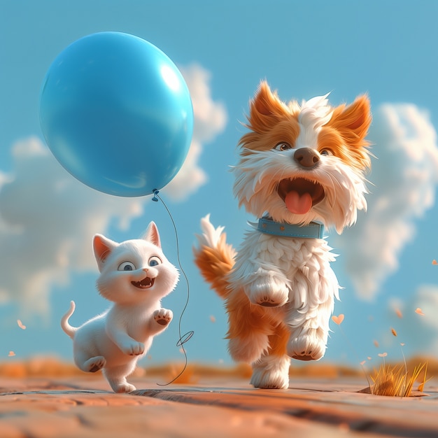 Free Photo 3d illustration showcasing friendship between cats and dogs