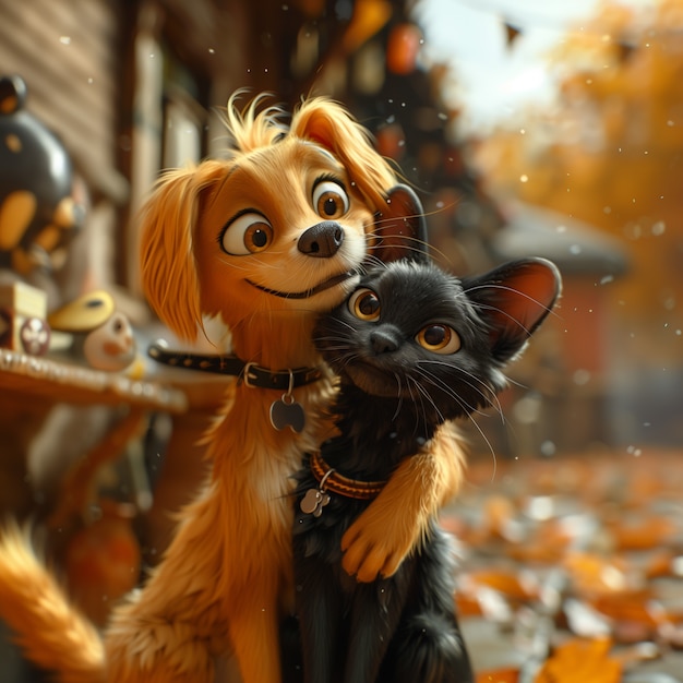 3d illustration showcasing friendship between cats and dogs