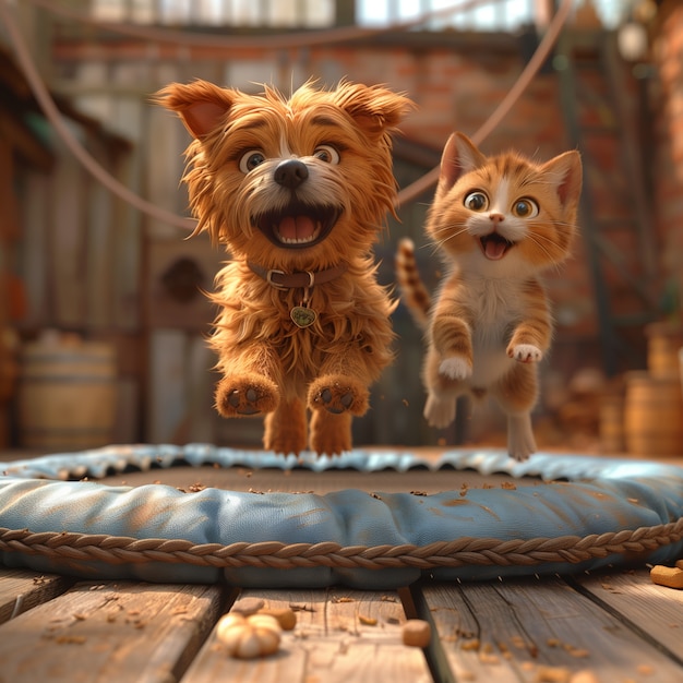 Free Photo 3d illustration showcasing friendship between cats and dogs