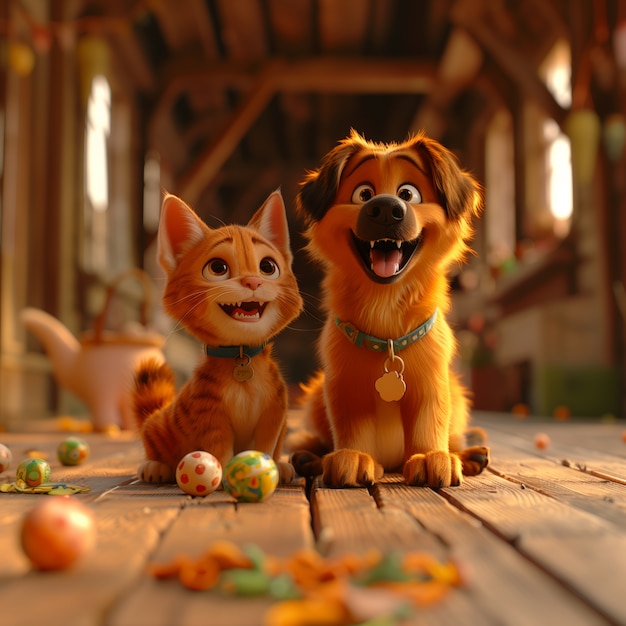 Free Photo 3d illustration showcasing friendship between cats and dogs