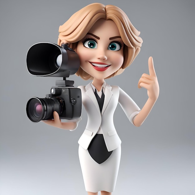 Free photo 3d illustration of a young business woman holding a video camera