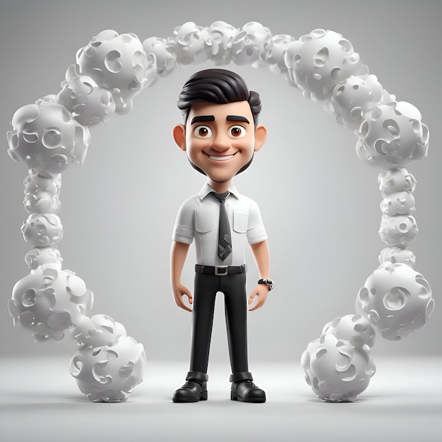 Free photo 3d illustration of a young businessman standing in front of a white background with a lot of gears