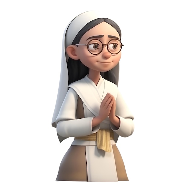 Free Photo 3d illustration of a young nun in a white robe with glasses