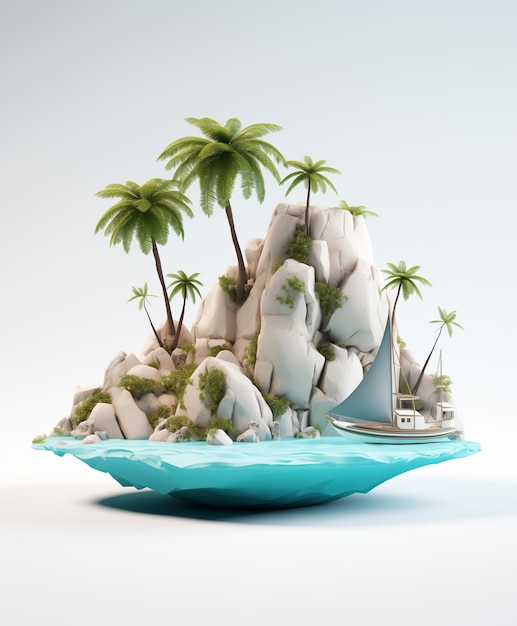 Free Photo 3d island with sea landscape