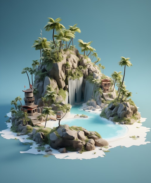 Free Photo 3d island with sea landscape