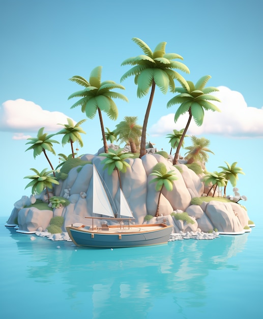 3d island with sea landscape