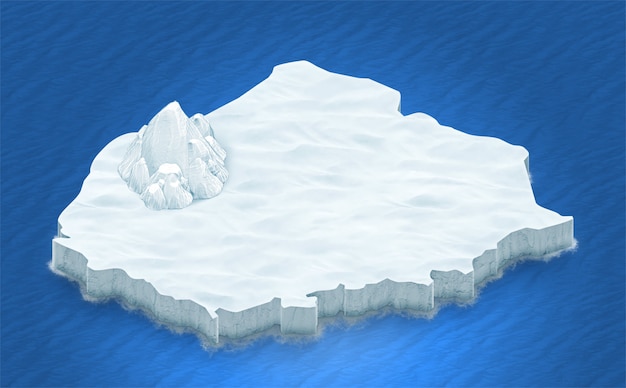 Free photo 3d isometric terrain of ice on a blue ocean background