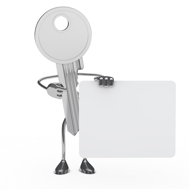 Free photo 3d key posing with a blank placard