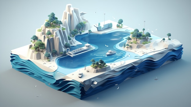 Free photo 3d lagoon with sea landscape