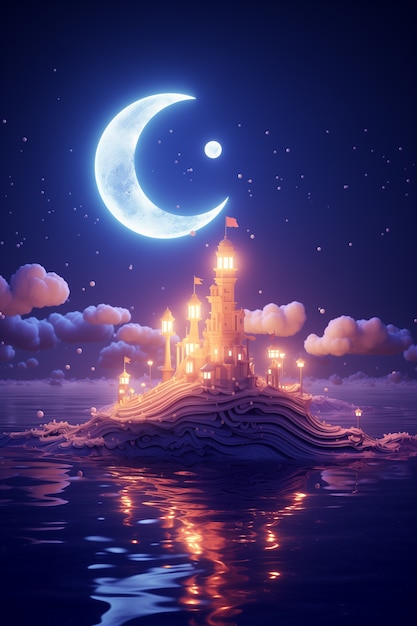 Free photo 3d lighthouse with sea landscape