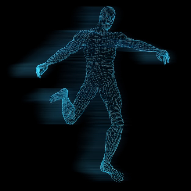 3D male figure of glowing dots with motion effect