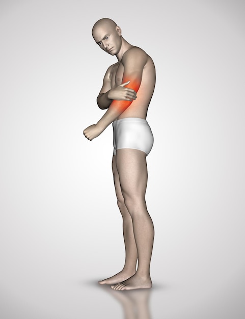 Free photo 3d male figure holding his arm in pain