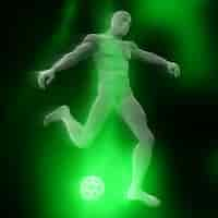 Free photo 3d male footballer figure with wireframe design