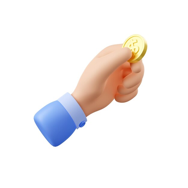 Free Photo 3d man hand giving gold coin with dollar symbol