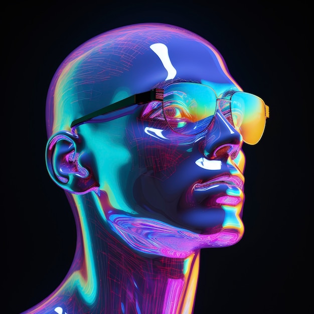 3d man shape glowing with bright holographic colors