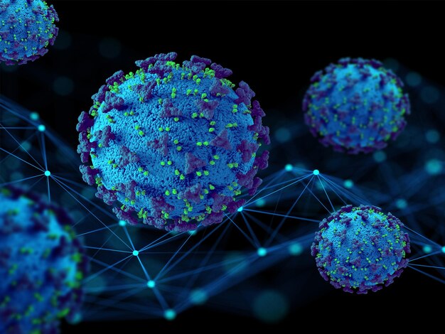 3D medical background with Covid 19 virus cells