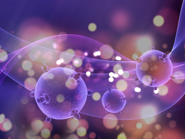 3D medical background with virus cells and defocussed bokeh lights