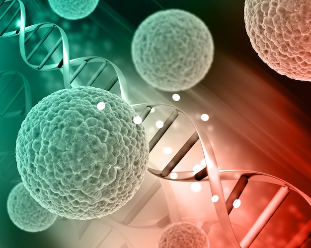 3D medical virus cells on DNA strands