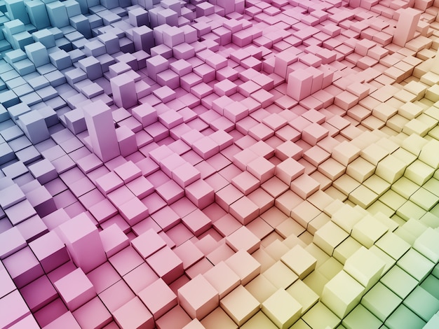 Free Photo 3d modern background with rainbow coloured extruding blocks