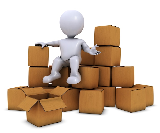 Free Photo 3d morph man with shipping boxes