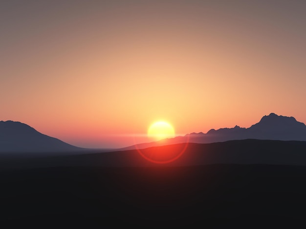 Free photo 3d mountain landscape against a sunset sky