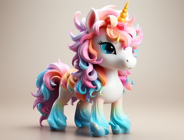 Free photo 3d mythical unicorn for kids figurine style