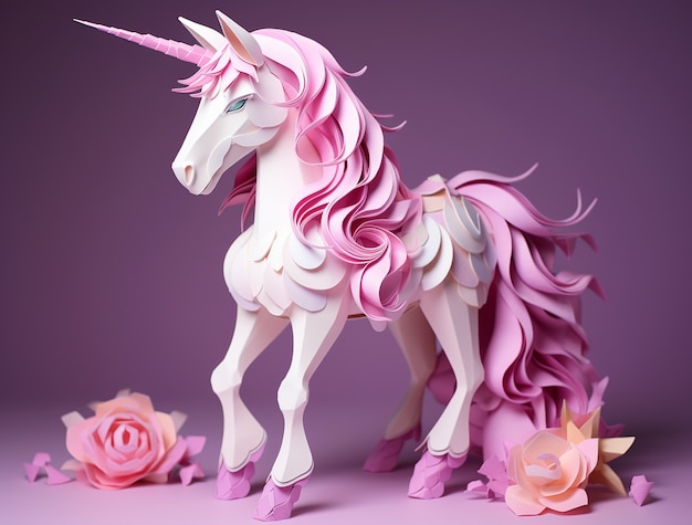 Free Photo 3d mythical unicorn in paper style