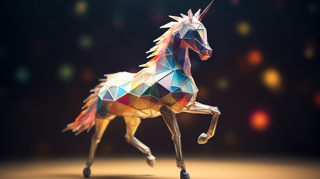 3d mythical unicorn with poly style