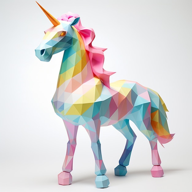 Free photo 3d mythical unicorn with poly style