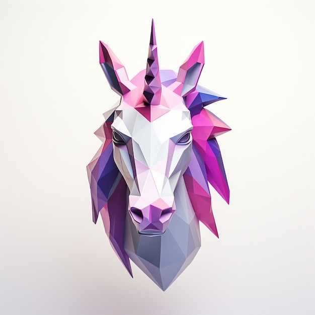 Free photo 3d mythical unicorn with poly style