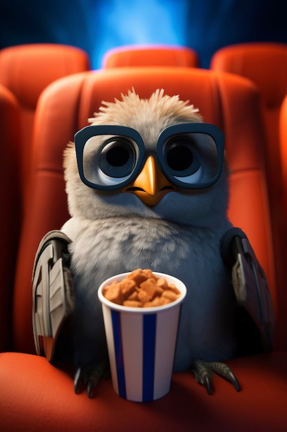 Free Photo 3d owl watching a movie at the cinema