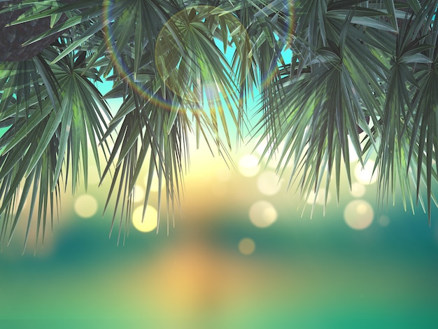 Free photo 3d palm tree leaves on defocussed background