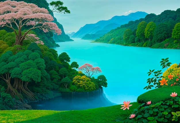 Free photo 3d paradise landscape wallpaper