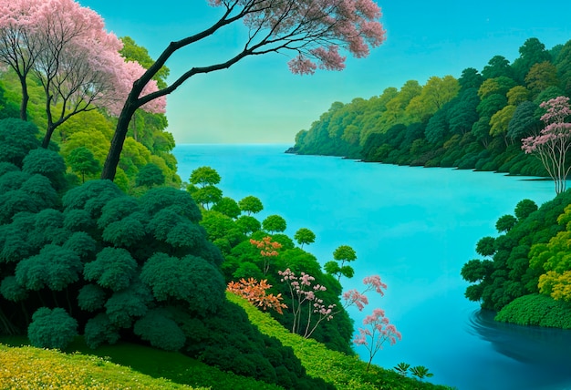 Free Photo 3d paradise landscape wallpaper