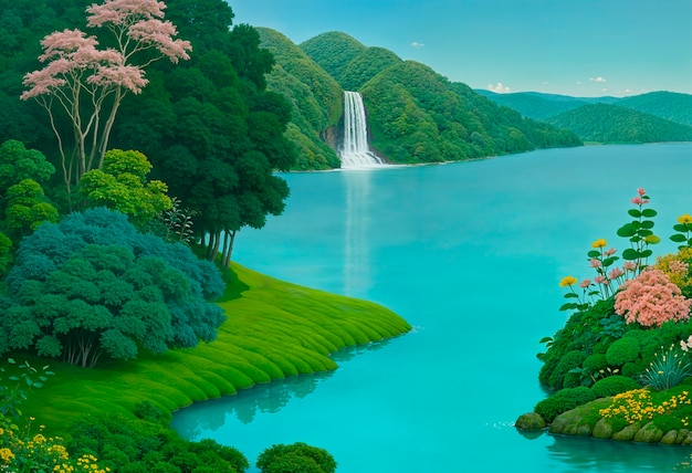 Free Photo 3d paradise landscape wallpaper