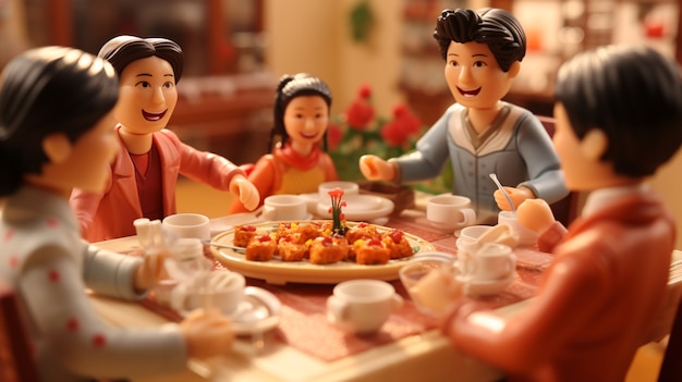 Free photo 3d of people enjoying reunion dinner during chinese new year celebration