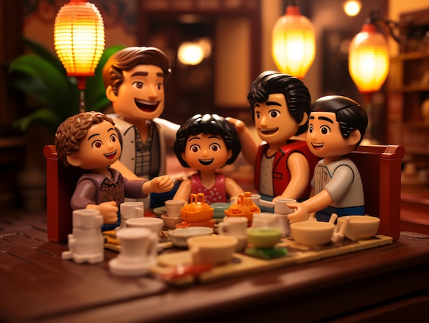 Free photo 3d of people enjoying reunion dinner during chinese new year celebration