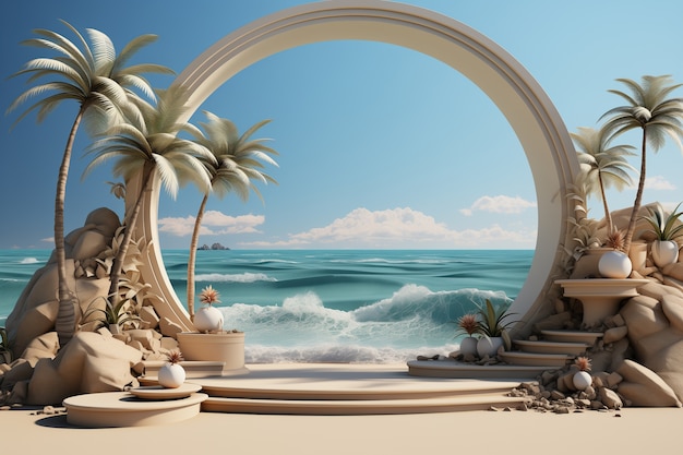 Free photo 3d podium with sea landscape