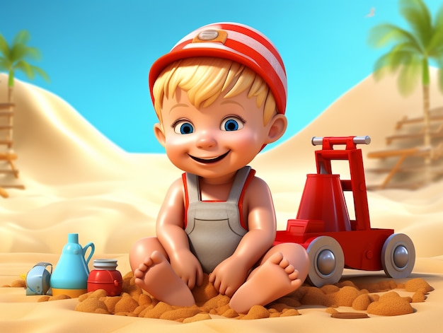 Free photo 3d portrait of adorable cartoon baby boy