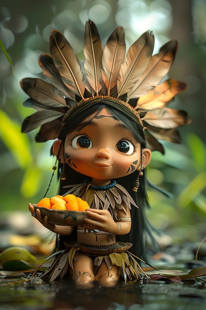 Free photo 3d portrait of cartoon indigenous person