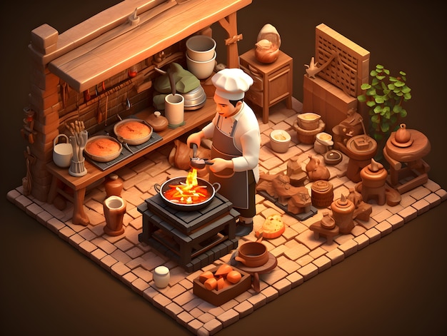 Free photo 3d portrait of chef for tet vietnamese new year