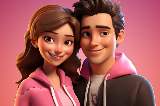 3d portrait of happy couple