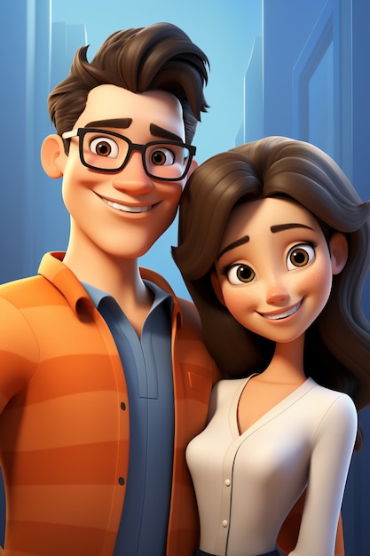 3d portrait of happy couple