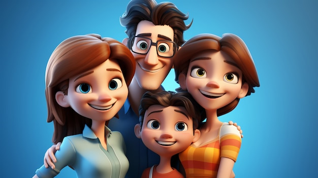 3d portrait of happy family