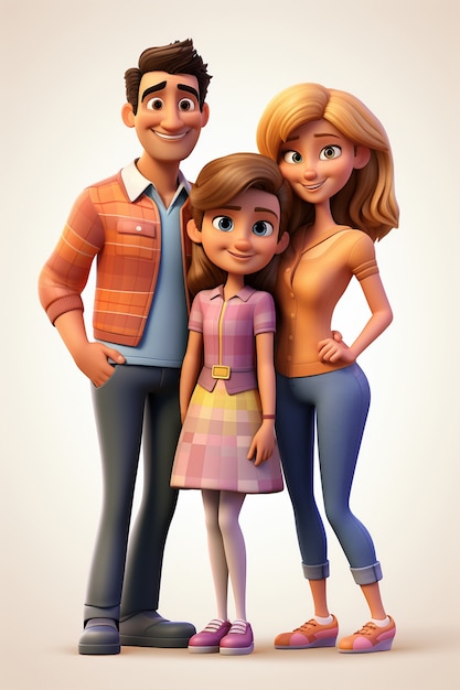 3d portrait of happy family